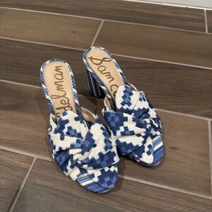 Sam Edelman Blue and Cream Patterned Heels